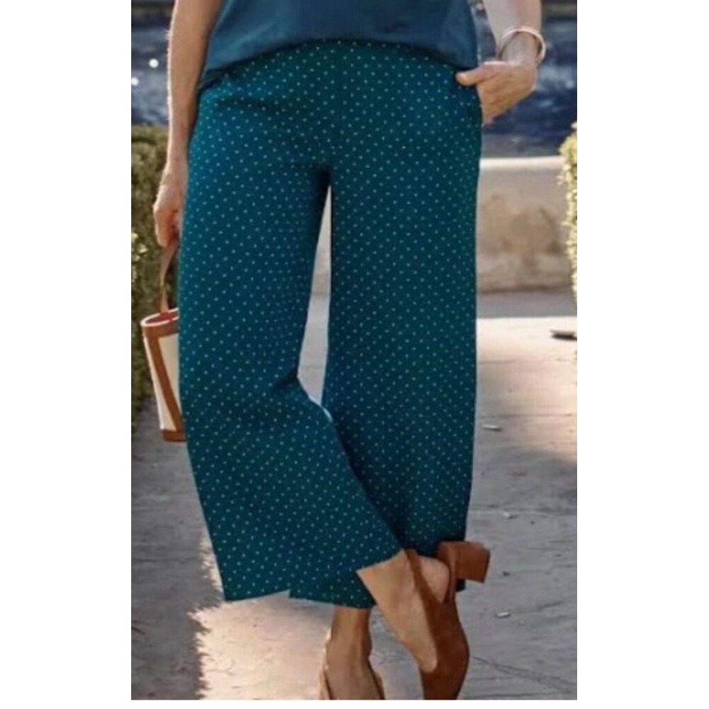J. Jill Teal Wide Leg Polka Dot Pants